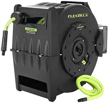 Flexzilla Levelwind Retractable Air Hose Reel, 3/8 in. x 75 ft., Heavy Duty, Lightweight, Hybrid, ZillaGreen - L8306FZ