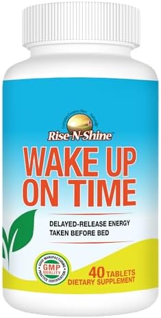 Rise-N-Shine Wake Up On Time Energy Supplement to Help Boost Your Mornings with Alertness & Focus for a Productive Day with Natural Caffeine & More