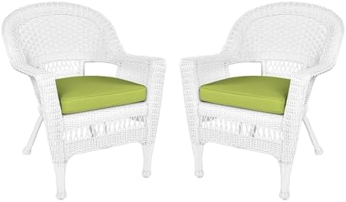 Jeco Wicker Chair with Green Cushion, Set of 2, White/W00206-
