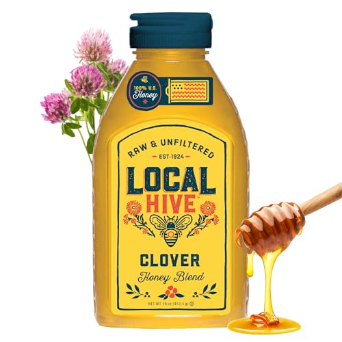 Local Hive Clover Raw & Unfiltered Honey, 100% US Honey, 16 oz | 100% pure, raw honey from US beekeepers | local floral notes | sweeten tea, coffee, baking, yogurt & breakfast