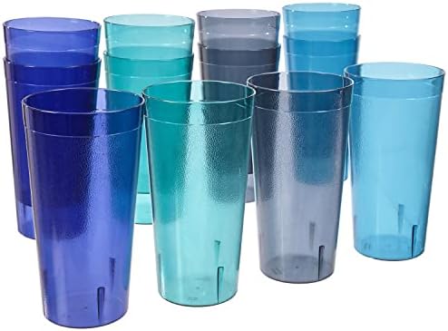 US Acrylic Cafe Plastic Reusable Tumblers (Set of 16) 20-ounce Water Cups Coastal Colors | Restaurant Style Drinking Glasses Value Set, Stackable, BPA-free, Made in the USA | Top-rack Dishwasher Safe
