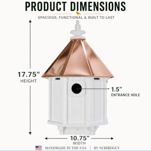 Handmade Copper Roof Bluebird House for Bluebirds & Songbirds, Made in USA (H8C) (5.5" x 5.5" Mount)