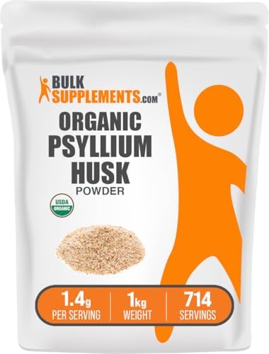 BulkSupplements.com Organic Psyllium Husk Powder - Psyllium Husk Powder for Baking, Fiber Supplement - Gluten Free, 1.4g per Serving, 1kg (2.2 lbs) (Pack of 1)