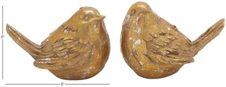 Deco 79 Polystone Bird Decorative Sculpture Home Decor Statues, Set of 2 Accent Figurines 8"W, 6"H, Gold
