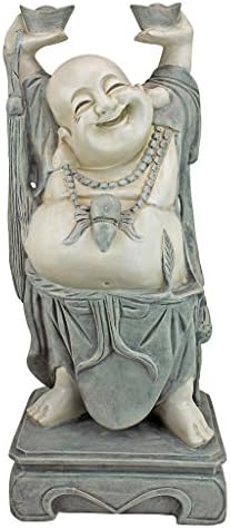 Design Toscano Jolly Hotei Laughing Man Asian Decor Indoor/Outdoor Garden Statue, 26 inches tall, Cast Stone Resin, Two Tone Stone Finish