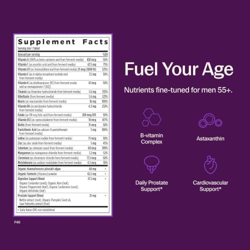 New Chapter One Daily Every Man's Multivitamin 55+ - Offers Eyesight, Immune System & Cellular Energy Support* - Contains Astaxanthin, Saw Palmetto & More - Gluten Free & Vegetarian - 48 Tablets
