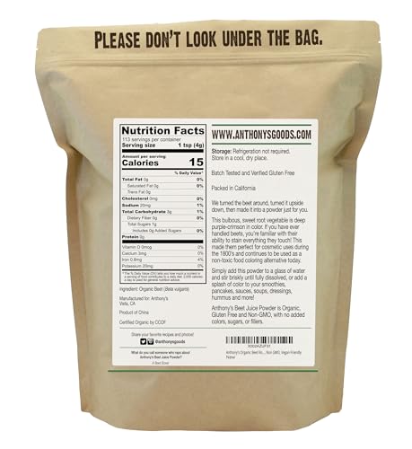 Anthony's Organic Beet Root Juice Powder, 1 lb, Gluten Free, Non GMO, Vegan Friendly