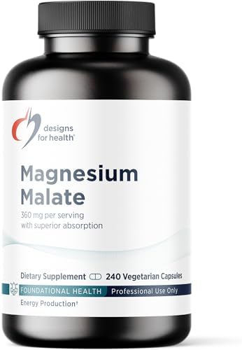 Designs for Health Magnesium Malate - Chelated Magnesium as Di Magnesium Malate - Highly Bioavailable Form to Support Energy, Bone Health + Muscle Recovery (120 Magnesium Malate Capsules)