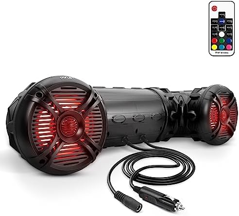 Pyle Marine ATV Powered Speakers - 4.0 Wireless Bluetooth, 1000Watt, Color Changing LED Lights, IP44 Waterproof, 8“ Dual Audio Sound System for UTV