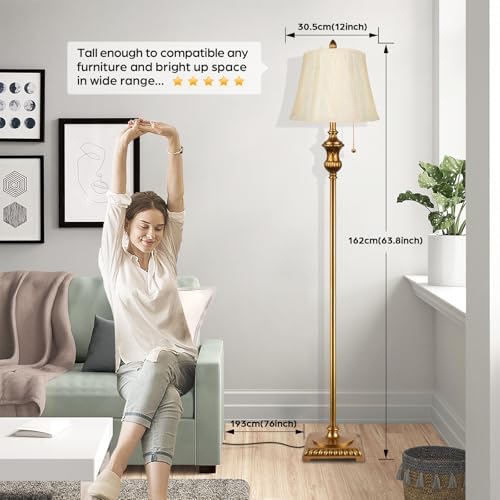 TOBUSA Traditional Floor Lamp, Standing Lamp with Bronze Fabric Shade