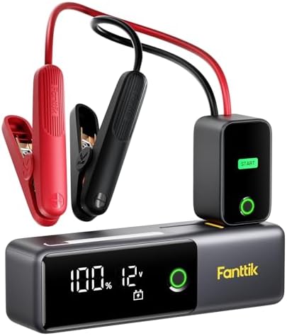 Fanttik Potent T10 1800A Portable Jump Starter for 7.0L Gas and 5.0L Diesel | 12V Safe Lithium, 12000mAh Power Bank, Retractable Charging Cable