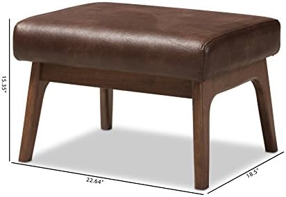 Baxton Studio Birk Mid-Century Modern Walnut Wood Dark Brown Distressed Faux Leather Ottoman