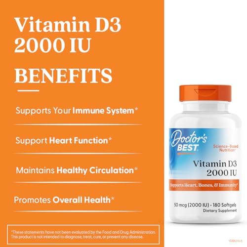Doctor's Best Vitamin D3 2000 IU Softgels for Men & Women - Vitamin D Supplement for Immune System & Heart Health Support, 50 mcg per Serving, Vit D 3