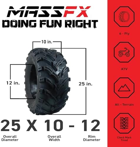 25x10-12 Rear ATV Tire 6-Ply Checkmark Tread 2-Pack 25x10x12 | Aggressive checkmark tread for superior traction on mud