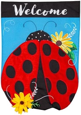 Evergreen Flag Ladybug Welcome Linen Spring Garden Flags 12x18 double sided | Small Garden Flags For Outside | Welcome Spring Flag Décor for Yards