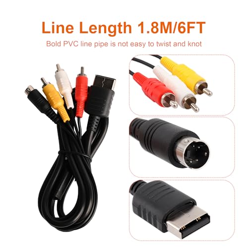 S Video RCA AV Cable for Dreamcast, S-Video Audio Video Cable Compatible with Sega Dreamcast DC, 1.8M/6FT