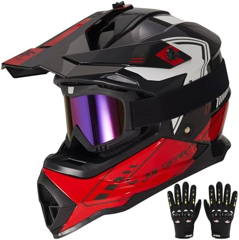 Adult Dirt Bike Helmet DOT Approved,WS901 Full Face Motocross Set | Includes Goggles Gloves,adjustable visor and washable liner for UTV MX Dirtbike ATV OffRoad