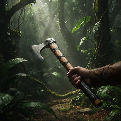 Poshland AX-7000 Custom Gift Forged Carbon Steel Viking Axe with Rose Wood Shaft, Viking Bearded Camping Axe