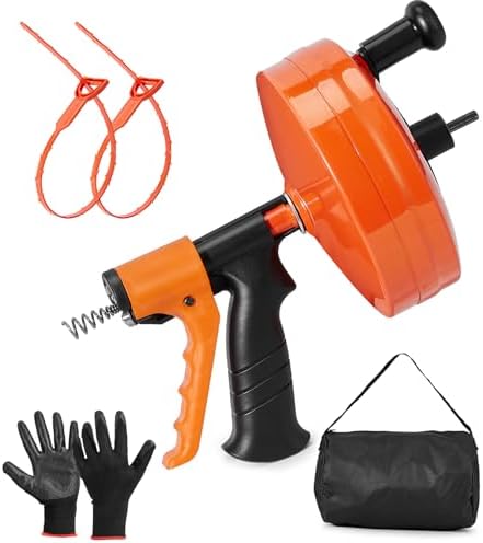 50 FT Drain Auger/Snake with Auto-Feed, Heavy Duty Plumbing Snake | Drill-Compatible Sewer Snake Tool & Flexible Steel Cable