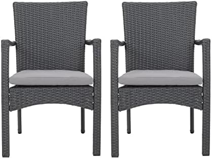 Christopher Knight Home Corsica Outdoor Wicker Dining Chairs with Cushions, 2-Pcs Set, Grey