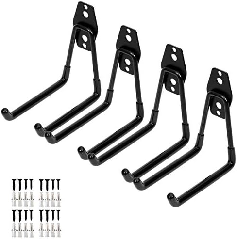 Wall Mount Heavy Duty Double Utility Tools Hooks with Anti-Slip Coating for Garage Storage Organizer Shovels Chair Hose