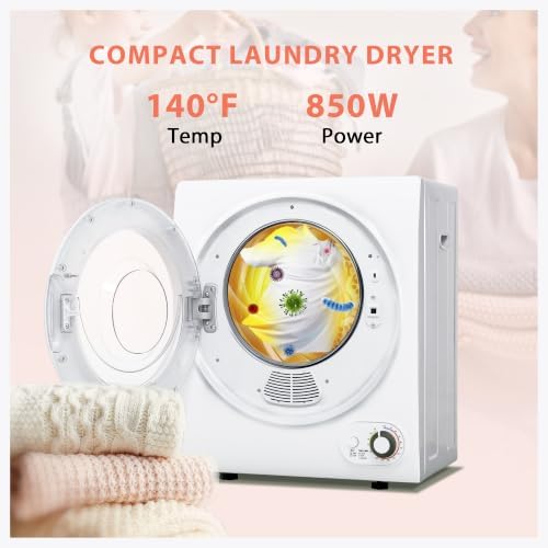 Euhomy Compact Laundry Dryer, 3.5 cu ft Front Load Stainless Steel Clothes Dryers With Exhaust Pipe, 1500W
