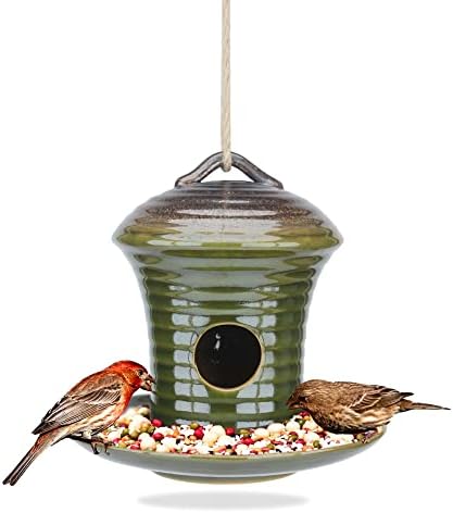 Kimdio Birdhouse Ceramic Hanging Birdhouses Bird Hut Hanging Outdoor Birdhouse for Wild Birds, Finch, Cardinal, and Bluebird - Blue