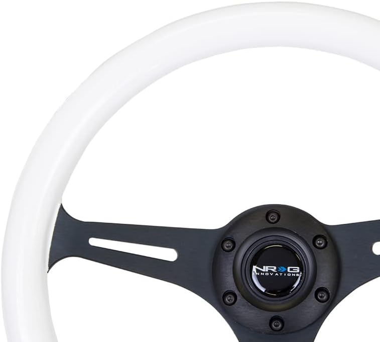 NRG Innovations NRG-ST-015BK-GL Steering Wheel - 350mm 25mm Deep Configuration, Classic Wood Grain Wheel 3 Black Spokes- (Glow-N-the-Dark Grip)