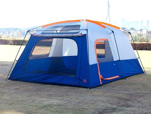 KTT Extra Large Tent 12-14 Person, Family Cabin Tents, 2 Rooms, Straight Wall, 2 Doors 4 Windows with Mesh, Waterproof, Double Layer