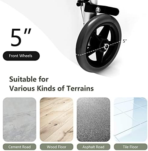 Goplus Walkers for Seniors, 4-in-1 Folding Walker with 5’’ Wheels, Detachable Seat, Height Adjustable Stand Up Walker