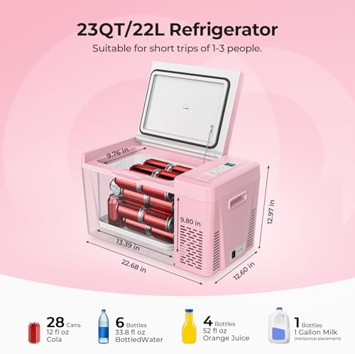 BougeRV 12v refrigerator 23 Quart, -8℉~50℉ Portable Freezer for Car, Grey