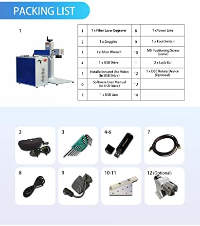 US Stock 60W JPT MOPA M7 Fiber Laser Marking Machine Fiber Laser Engraver Laser Marker 175×175mm with 80mm Rotary Axis Compatible with Lightburn