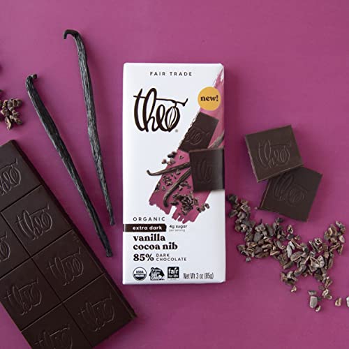 Theo Pure Organic Dark Chocolate Bar, 85% Cacao, 1 Bar | Vegan, Fair Trade