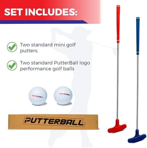 PutterBall Golf Accessories Set – Includes 2 Premium Putters & 2 Balls – Replacement Set for PutterBall Pong Game – Indoor Outdoor Putting