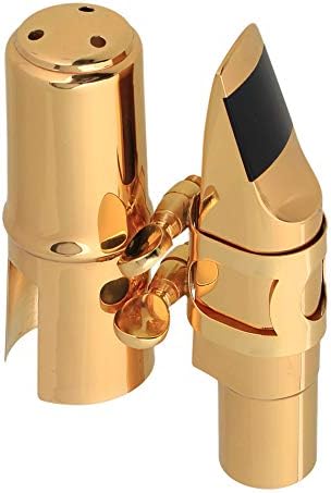 Yibuy Gold Plated Brass B-flat Tenor Saxophone Sax Mouthpiece with Cap Ligature 7#