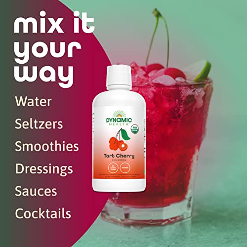 DYNAMIC HEALTH Organic 100% Tart Cherry Juice Concentrate, 32 fl oz | Antioxidant Support, Unsweetened, No Additives, 31 Servings, Vegan, Gluten Free