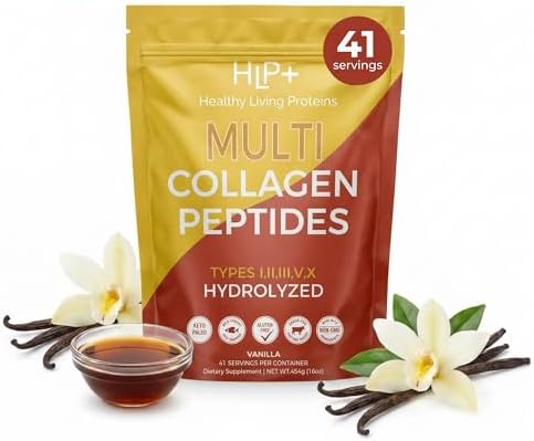 Healthy Living Proteins | Multi Hydrolyzed Collagen Peptides Type I, II, III, V, & X | Grass Fed Bovine, Wild Caught Marine, Free Range Chicken | Gluten Free (Unflavored, 1 Pound (Pack of 1))