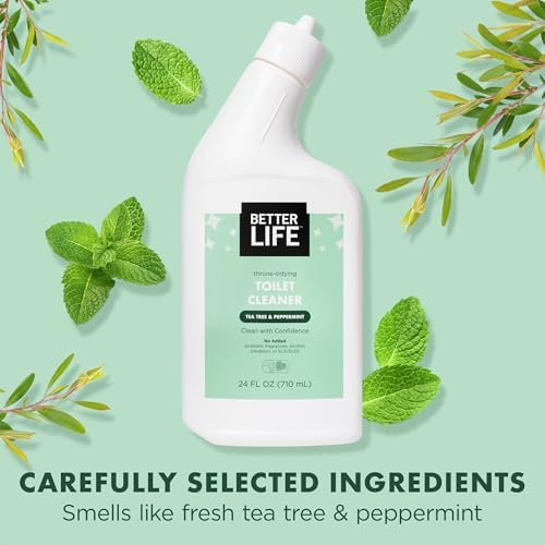 Better Life Toilet Bowl Cleaner, Plant-based, Stain & Odor Remover, Tea Tree & Peppermint Scent Cleaning Gel, Liquid Bathroom Cleaners for Household, 24 Oz, Pack of 2