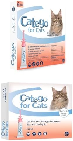 Catego Flea and Tick Prevention for Cats - Over 1.5 lbs, 3 Month Supply | No Prescription Required, Cat Flea Treatment Topical Drops, Fast Acting Flea & Tick Control Drops, Easy to Apply