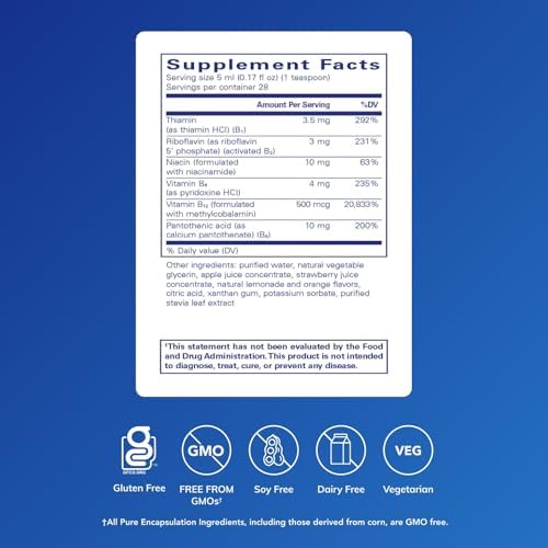 Pure Encapsulations B-Complex Liquid, 4.73 oz (140 mL) | Liquid Vitamin B Complex, for Nerve and Energy Metabolism*, Gluten-Free and Vegetarian