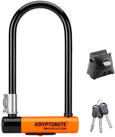 Kryptonite Evolution Standard Bike U-Lock, 14mm Steel Shackle & 3 Keys | High-Security 4x9 in Bicycle Lock with FlexFrame-U Mounting Bracket, Double Deadbolt Design and Pick Resistant Cylinder