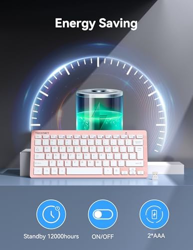 TECKNET 2.4G Wireless Keyboard - Mini Compact Keyboard with Media Hotkeys, 12-Month Battery Life, Compatible with PC, Desktop, Laptop, Smart TV - Black