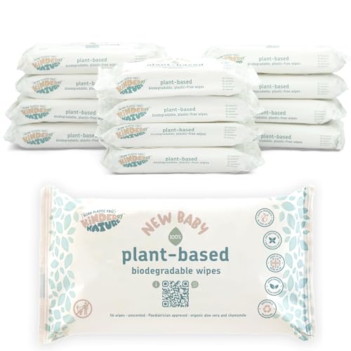 Kinder by Nature Plant Based Baby Wipes - 100% Biodegradable & Compostable, 672 Count (12 Packs of 56) - 99% Plant-Based Ingredients
