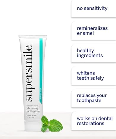 Supersmile Original Mint Whitening Toothpaste, 1.4 Oz, TSA Travel | Calprox® + Fluoride Travel Toothpaste, Whitens 3 Shades After 1 Day, Signature Wild Mint Flavor, Veneer Safe, RDA 65