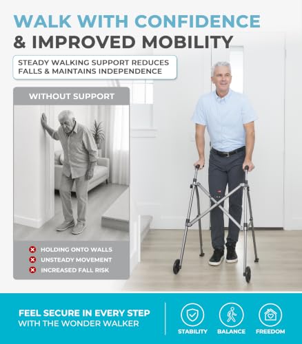 Stander Wonder Walker with 5-inch Wheels, Lightweight Folding Walker for Adults, Seniors, and Elderly, Collapsible Travel Walker