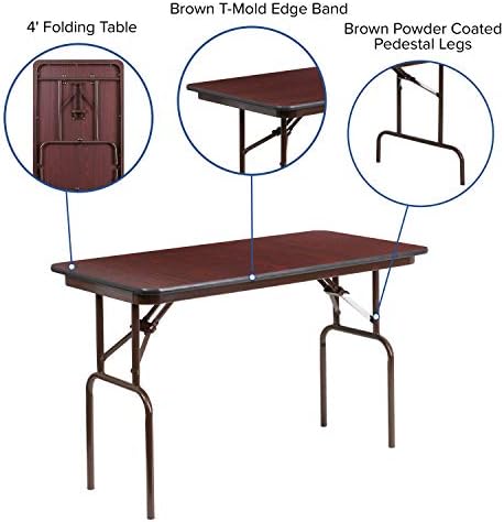 BizChair 4-Foot Mahogany Melamine Laminate Folding Banquet Table