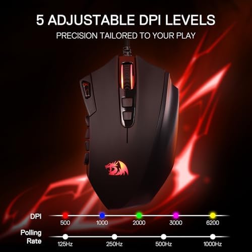 Redragon M921 Wired RGB MMO Gaming Mouse 12400 DPI Remapping Keys | Stable Lag-Free Connection, Smooth Precise Tracking, Custom Macro Keybinds