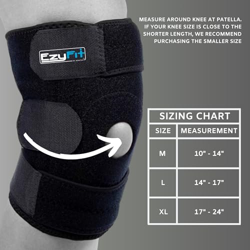 EzyFit Knee Brace - Adjustable Support for Arthritis, ACL Meniscus Tear & Knee Pain Relief or Injury Recovery - Plus Dual Side Stabilizers for Men & Women - Large Size - 14" - 17"