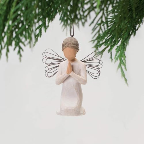 Willow Tree Angel of Prayer Ornament, Sculpted Hand-Painted Figure | Kneeling Angel With Hands in Prayer, Cream Dress and Wire Wings, Gift of Faith