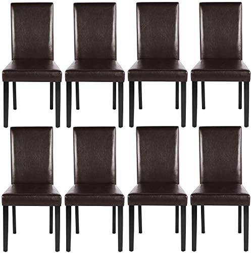 Yaheetech Dining Chairs Set of 8 Upholstered Kitchen Chairs Dark Brown